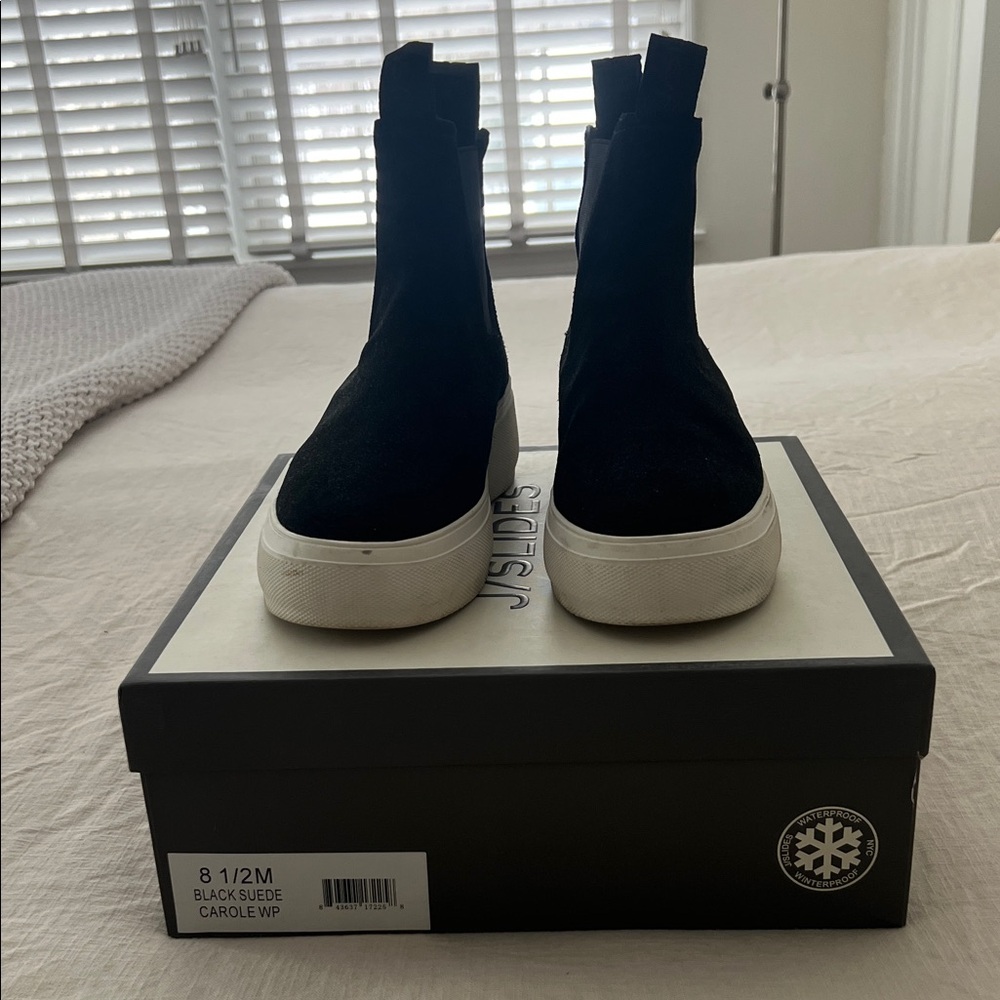 J Slides Black Suede Ankle Boots